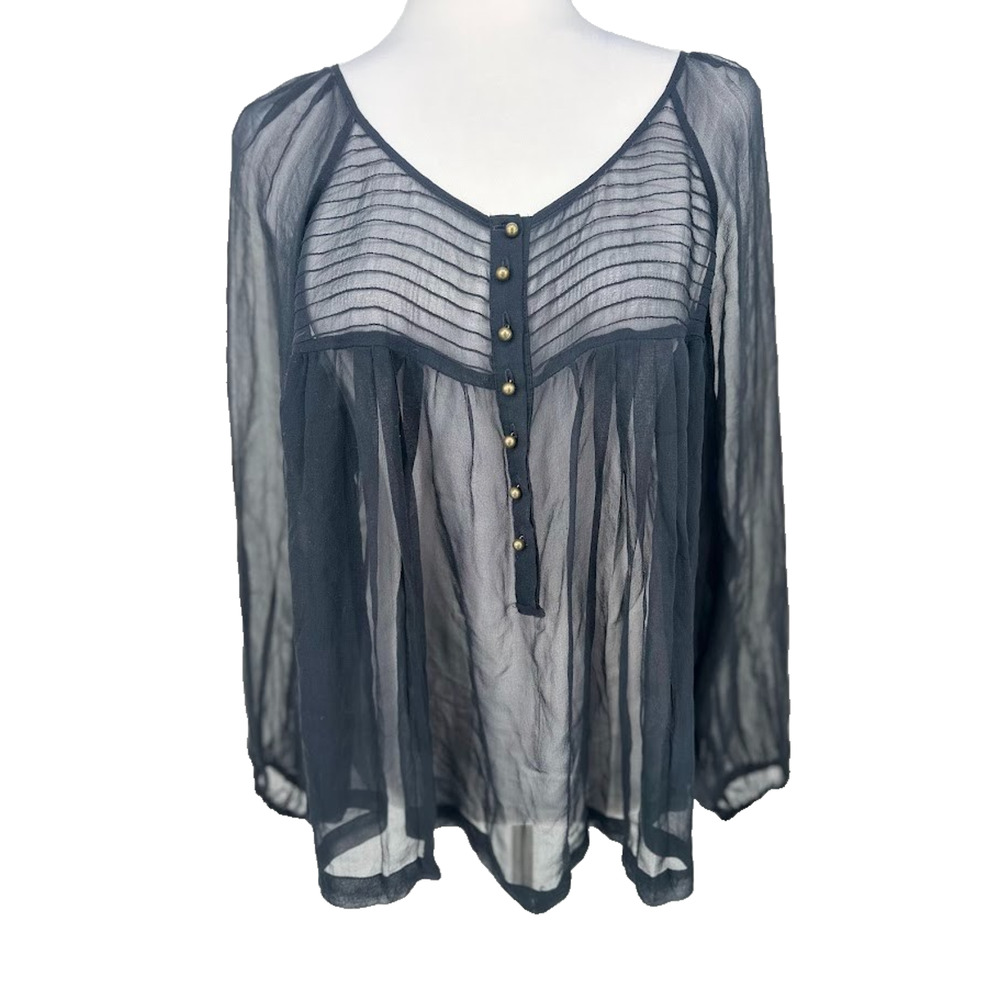 WD.NY Blouse 100% Silk Black Top Womens Size 6 Whimsigoth Grunge Goth Dark Fairy
